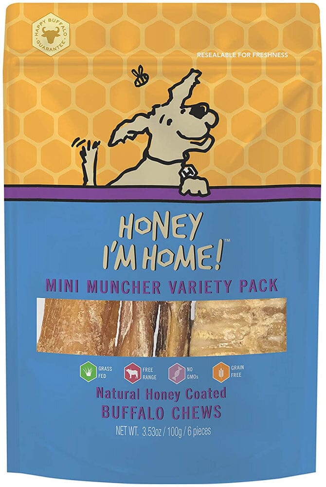 Honey I'm Home Natural Honey Coated Mini Muncher Variety Pack Buffalo Dog Chews  