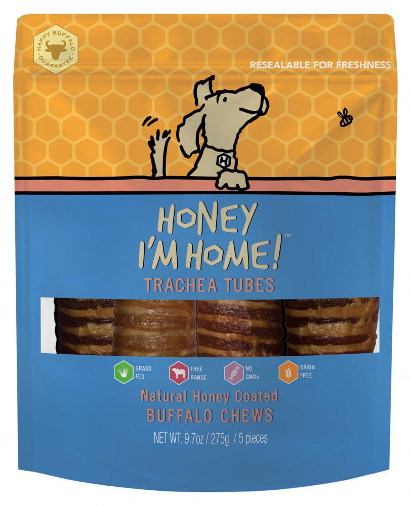 Honey I'm Home Natural Honey Coated Trachea Tubes Buffalo Dog Chews  