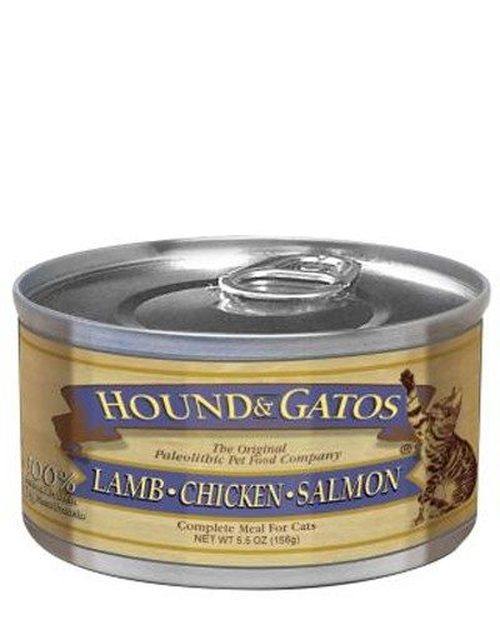 Hound and Gatos Grain-Free Lamb Chicken and Salmon Pate Canned Cat Food - 5.5 Oz - Case of 24  