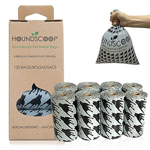 Houndscoop 120 Count Refill Rolls (8 Refill Rolls x 15 Unscented Bags) Pet Wastebags -