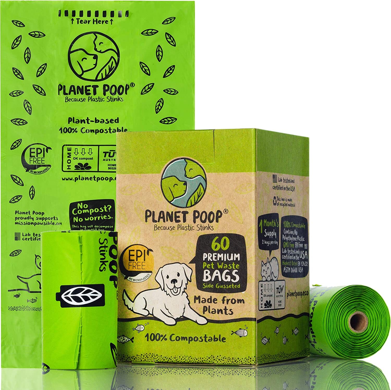 Houndscoop Plant Based Compostable Cat and Dog Poop Bags - 60 Count  