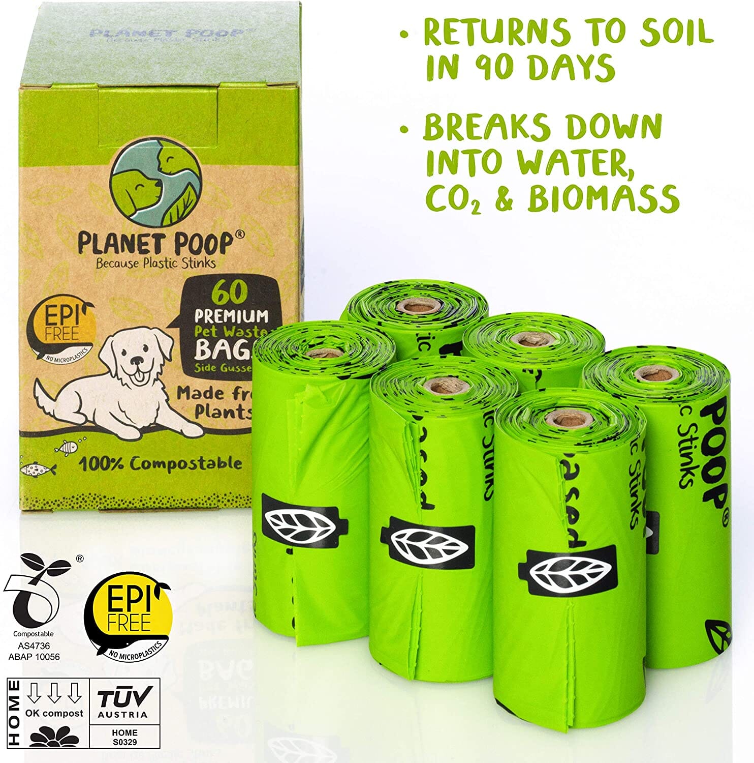 Houndscoop Plant Based Compostable Cat and Dog Poop Bags - 60 Count  