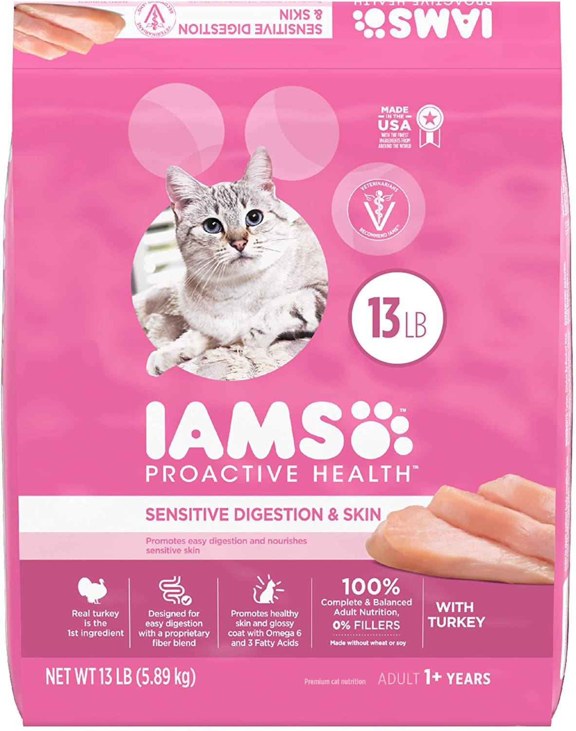 Iams ProActive Health Sensitive Digestion & Skin Dry Cat Food - 13 lb Bag  