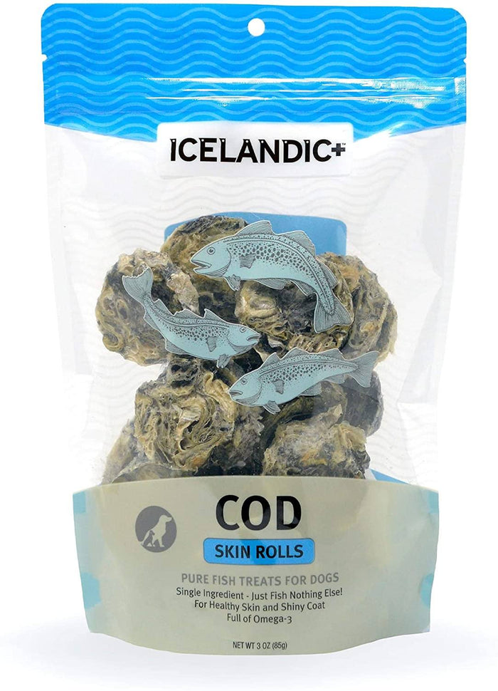 Icelandic+ Cod Skin Rolls Natural Dehydrated Cat and Dog Treats - 3 oz
