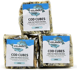 Icelandic+ Large Cod Skin Cube Display Box Natural Dehydrated Cat and Dog Treats - 12 C...