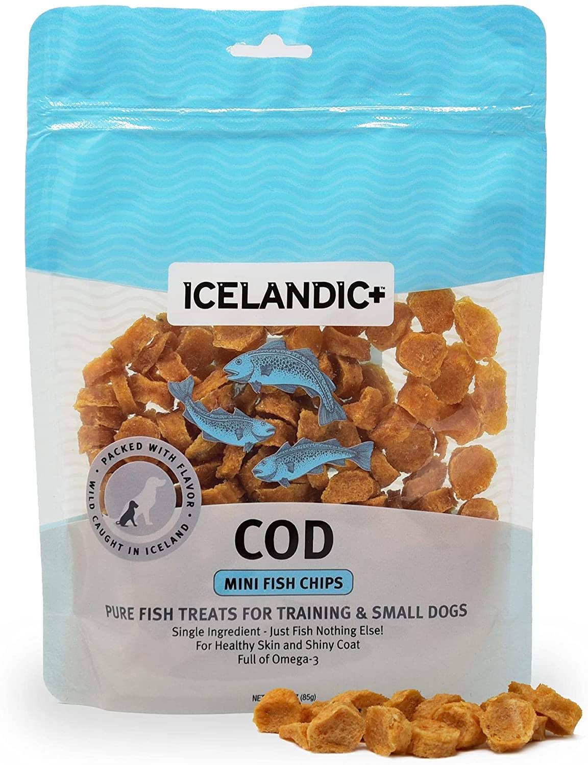 Icelandic+ Mini Cod Fish Chips Natural Dehydrated Cat and Dog Treats - 3 oz  