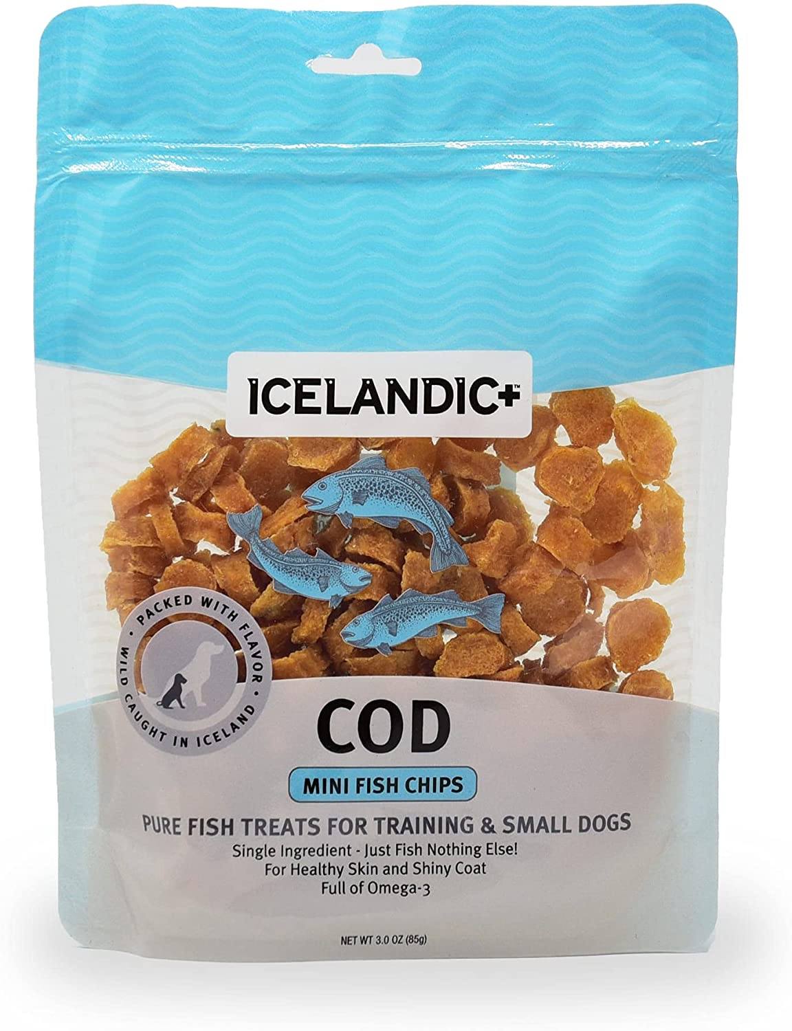 Icelandic+ Mini Cod Fish Chips Natural Dehydrated Cat and Dog Treats - 3 oz  