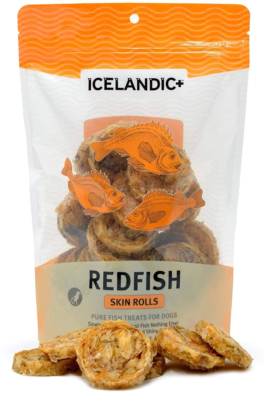 Icelandic+ Redfish Skin Rolls Natural Dehydrated Cat and Dog Treats - 3 oz  