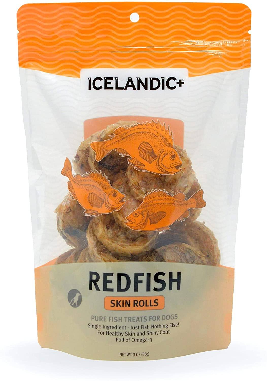 Icelandic+ Redfish Skin Rolls Natural Dehydrated Cat and Dog Treats - 3 oz  