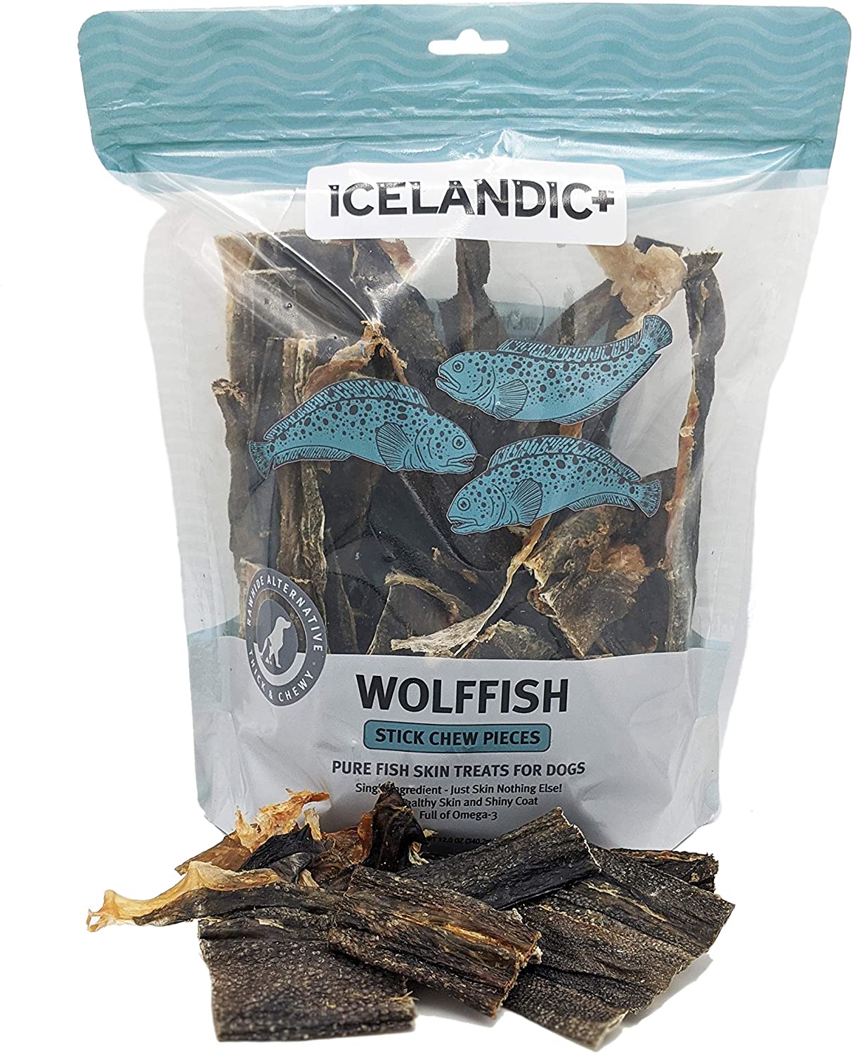 Icelandic+ Wolffish Skin Strips (Mixed Pieces) Natural Dehydrated Cat and Dog Treats - 12 oz  