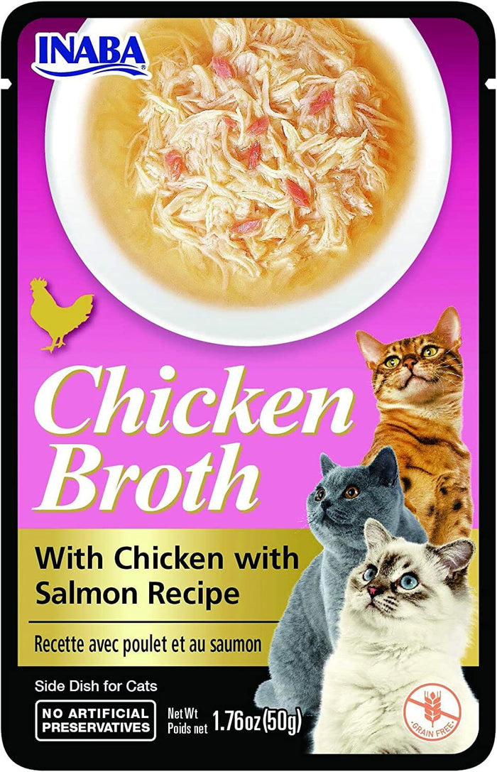 Inaba Chicken Broth Side Dish for Cats Cat Treats - Chicken and Salmon - 1.76 Oz - 6 Pack