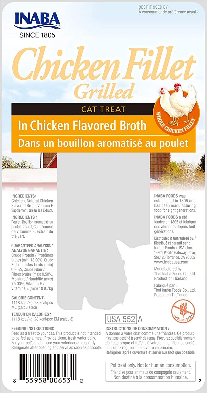 Inaba Chicken Fillet Grilled with Flavored Broth Cat Treats - Chicken - .9 Oz - 6 Pack  