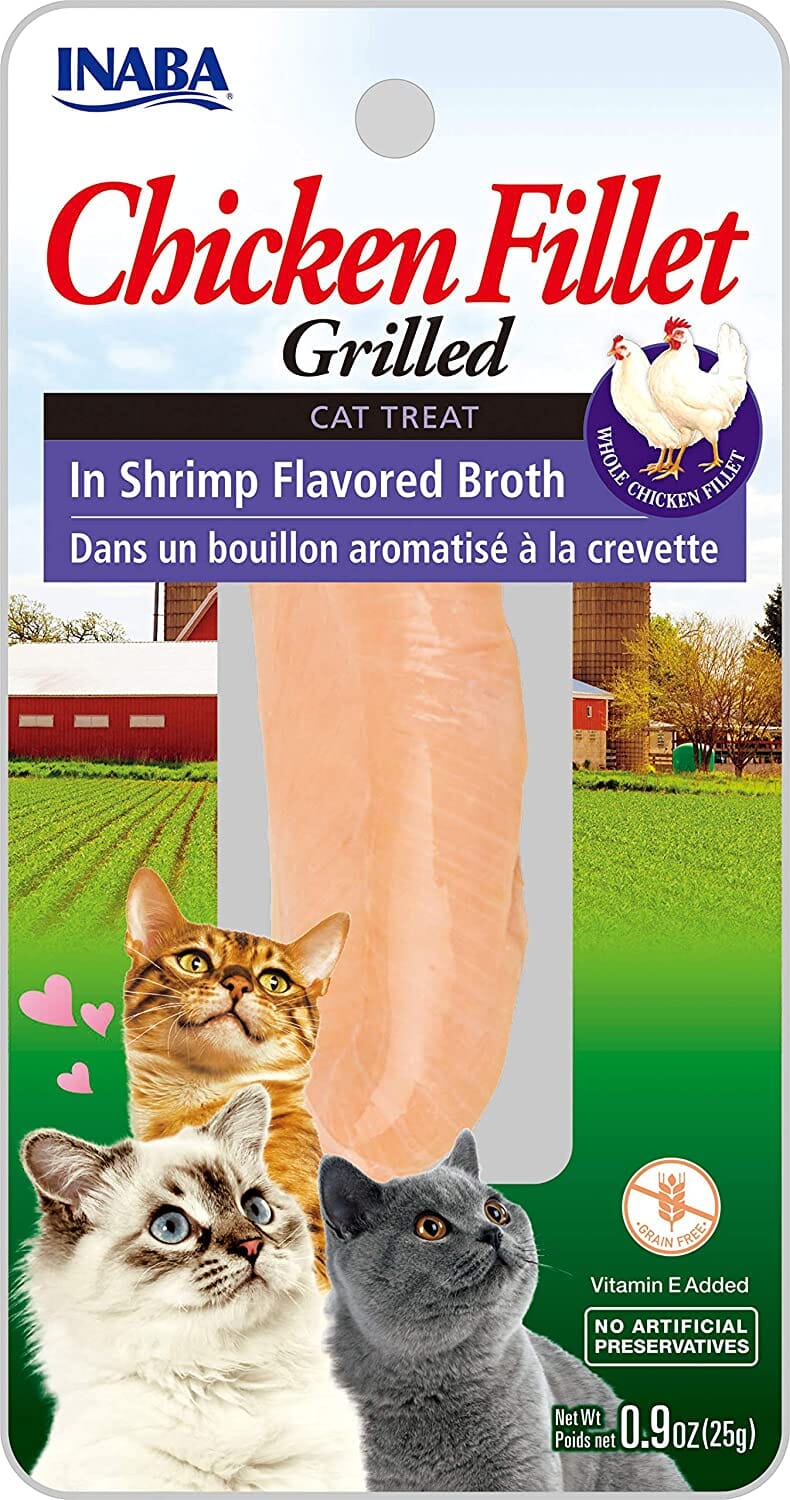 Inaba Chicken Fillet Grilled with Flavored Broth Cat Treats - Shrimp - .9 Oz - 6 Pack  