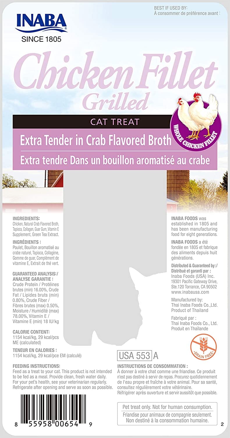 Inaba Chicken Fillet Grilled Xtend with Flavor Broth Cat Treats - Crab - .9 Oz - 6 Pack  