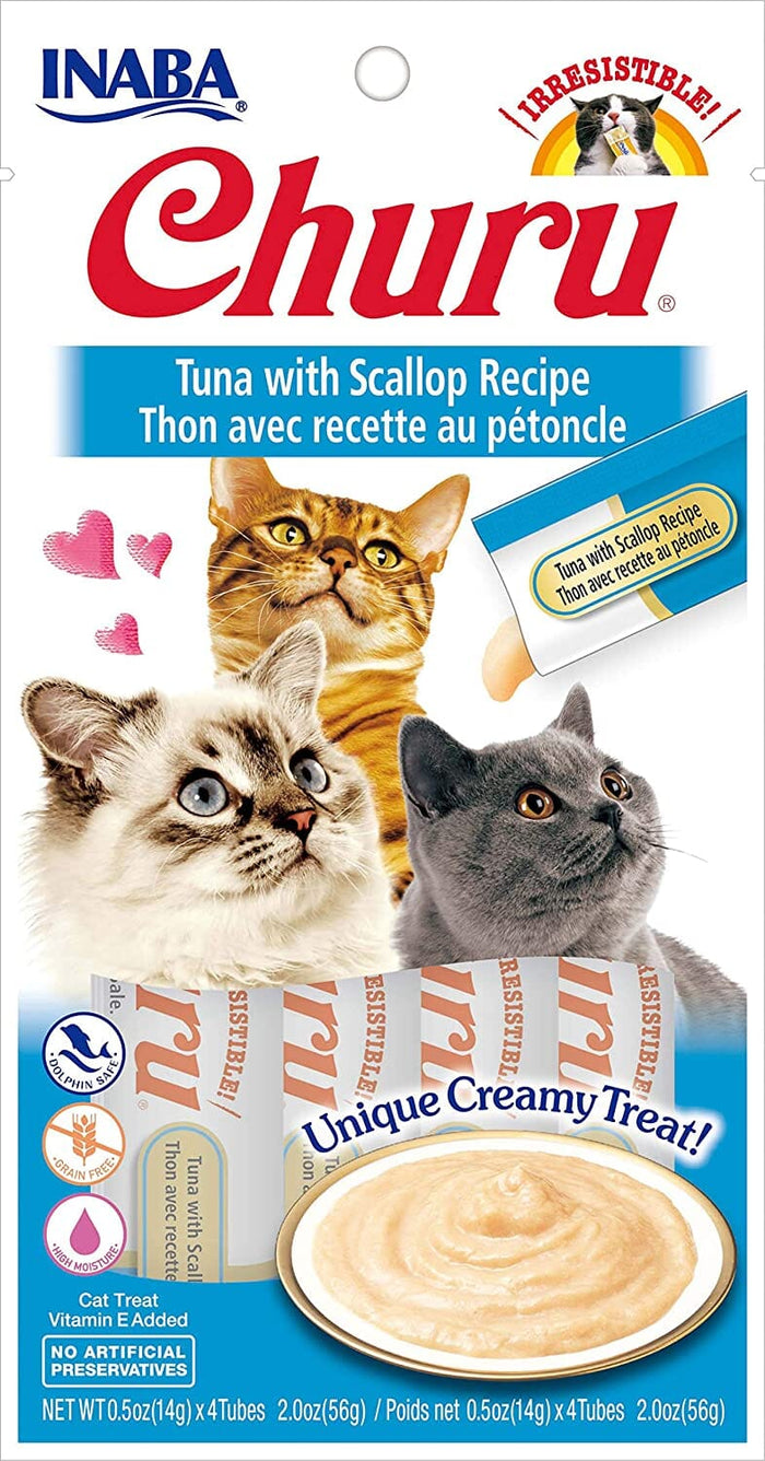 Inaba Churu Puree Cat Treats - Tuna and Scallop - .5 Oz - 4 Pack - 6 Pack