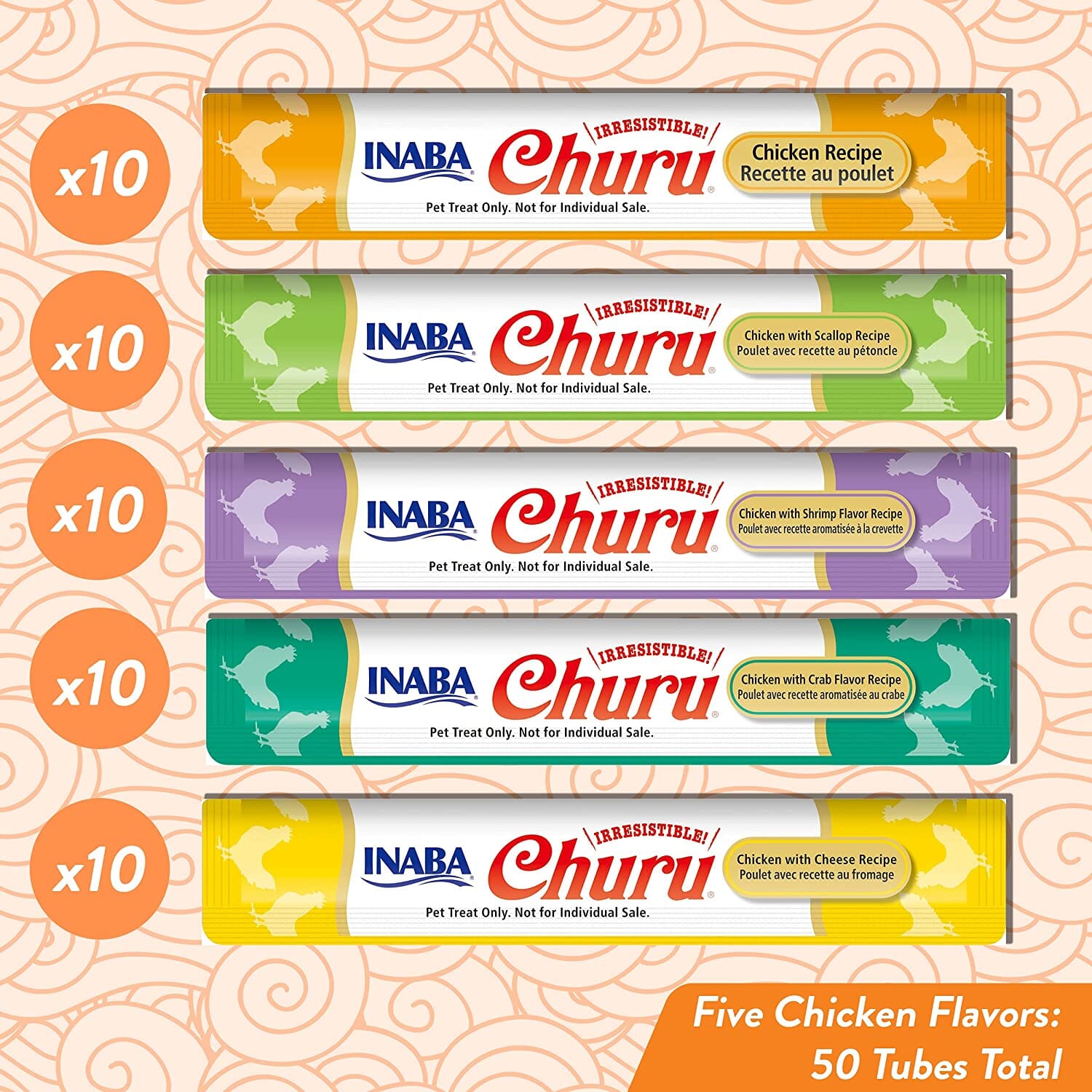 Inaba Churu Puree Cat Treats Variety Pack Cat Treats - Chicken - .5 Oz - 50 Pack  