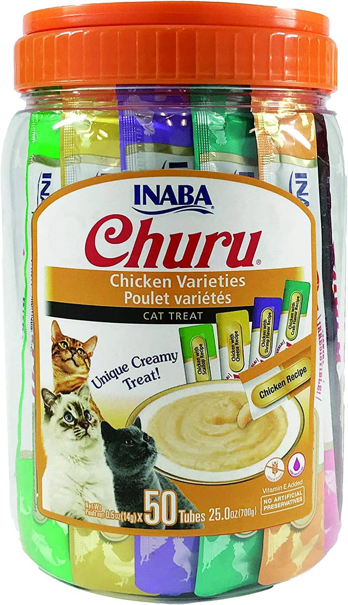 Inaba Churu Puree Cat Treats Variety Pack Cat Treats - Chicken - .5 Oz - 50 Pack