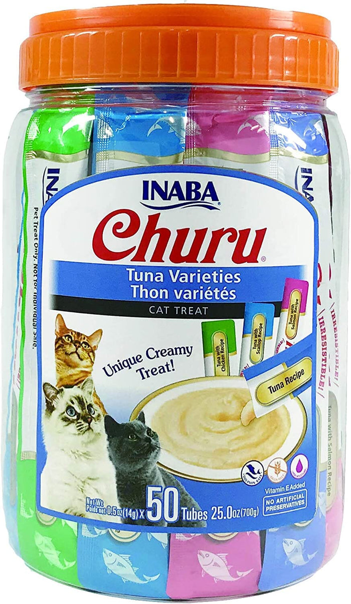 Inaba Churu Puree Cat Treats Variety Pack Cat Treats - Tuna - .5 Oz - 50 Pack