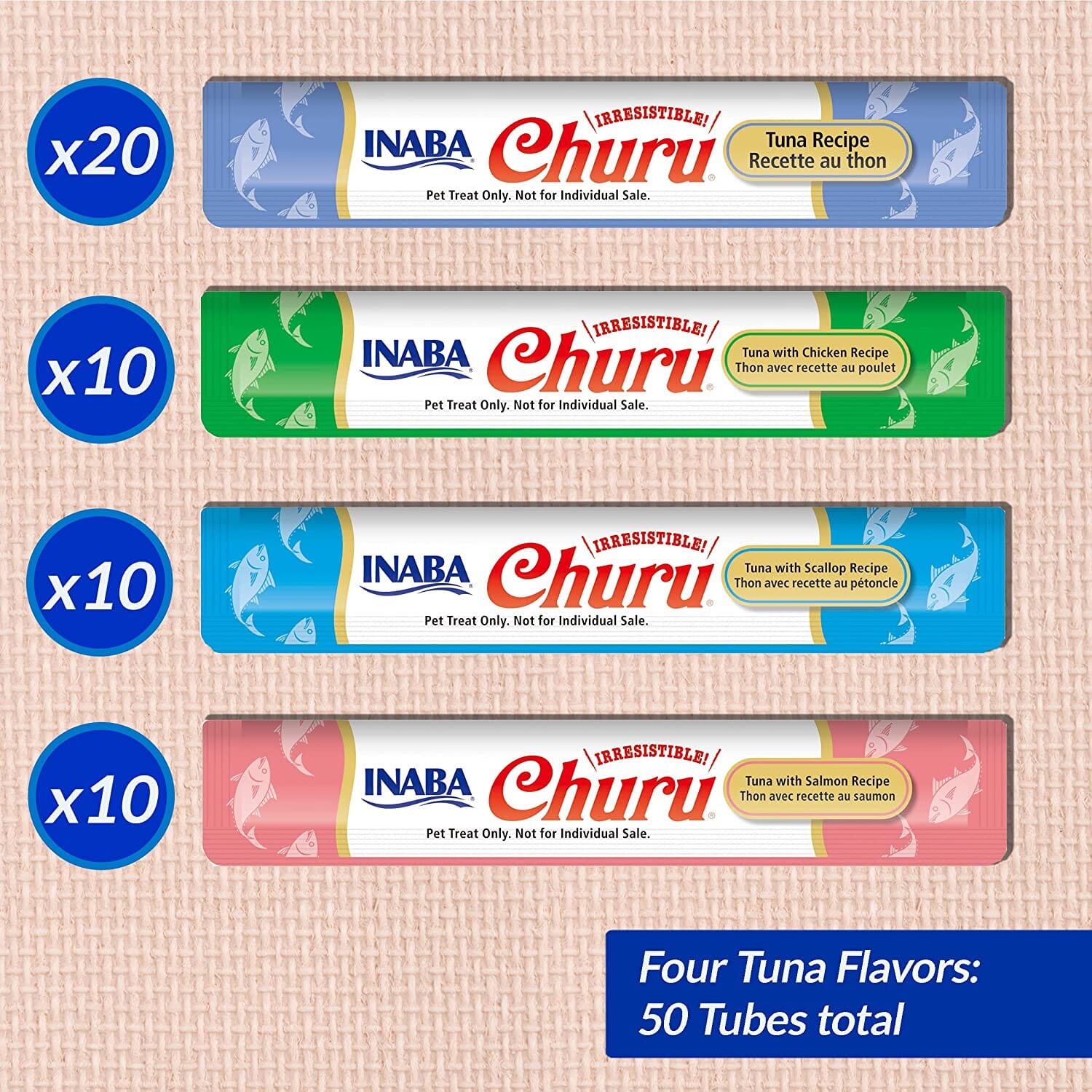 Inaba Churu Puree Cat Treats Variety Pack Cat Treats - Tuna - .5 Oz - 50 Pack  