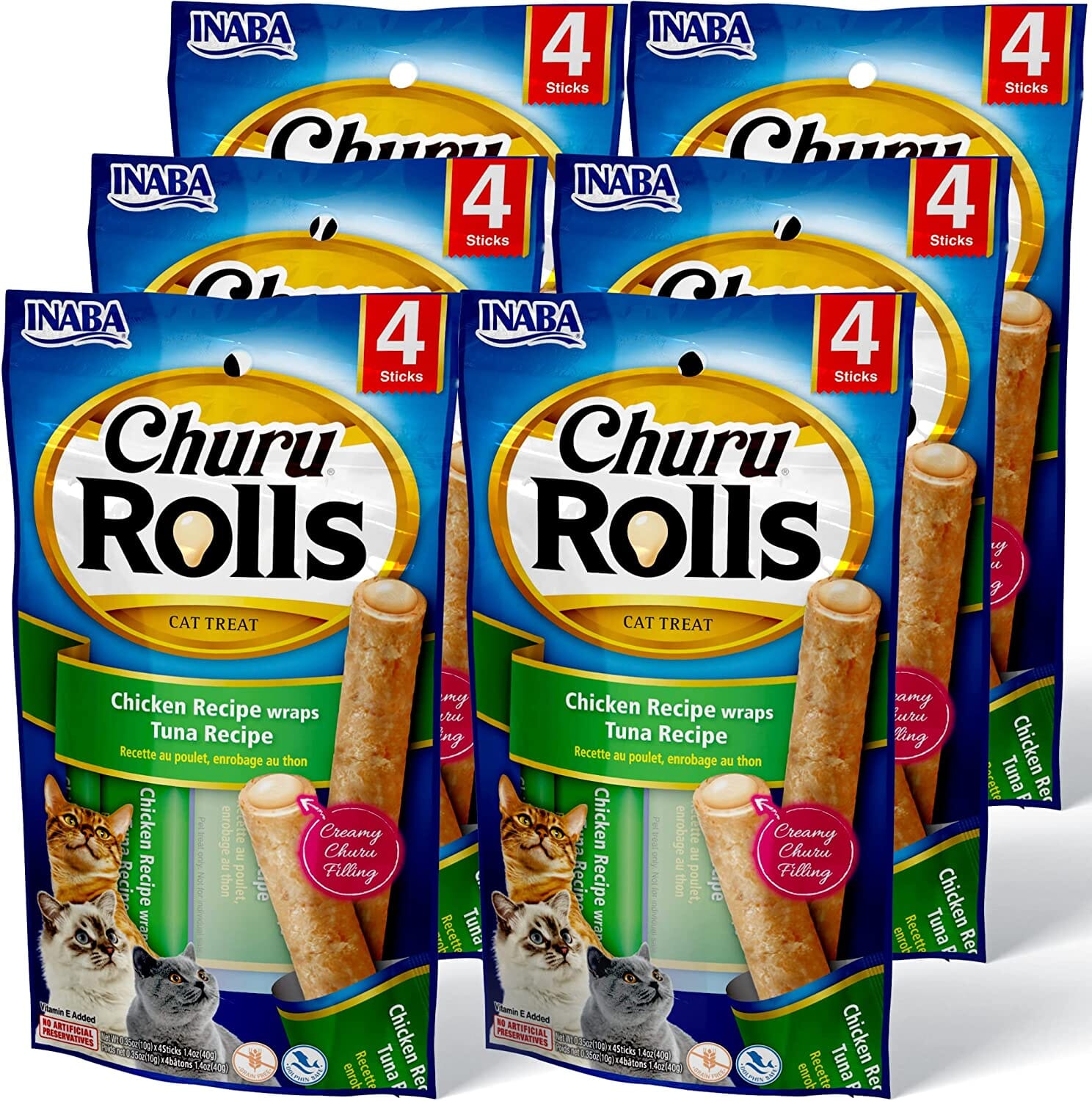 Inaba Churu Rolls Cat Treats - Tuna - .35 Oz - 4 Pack - 6 Pack  