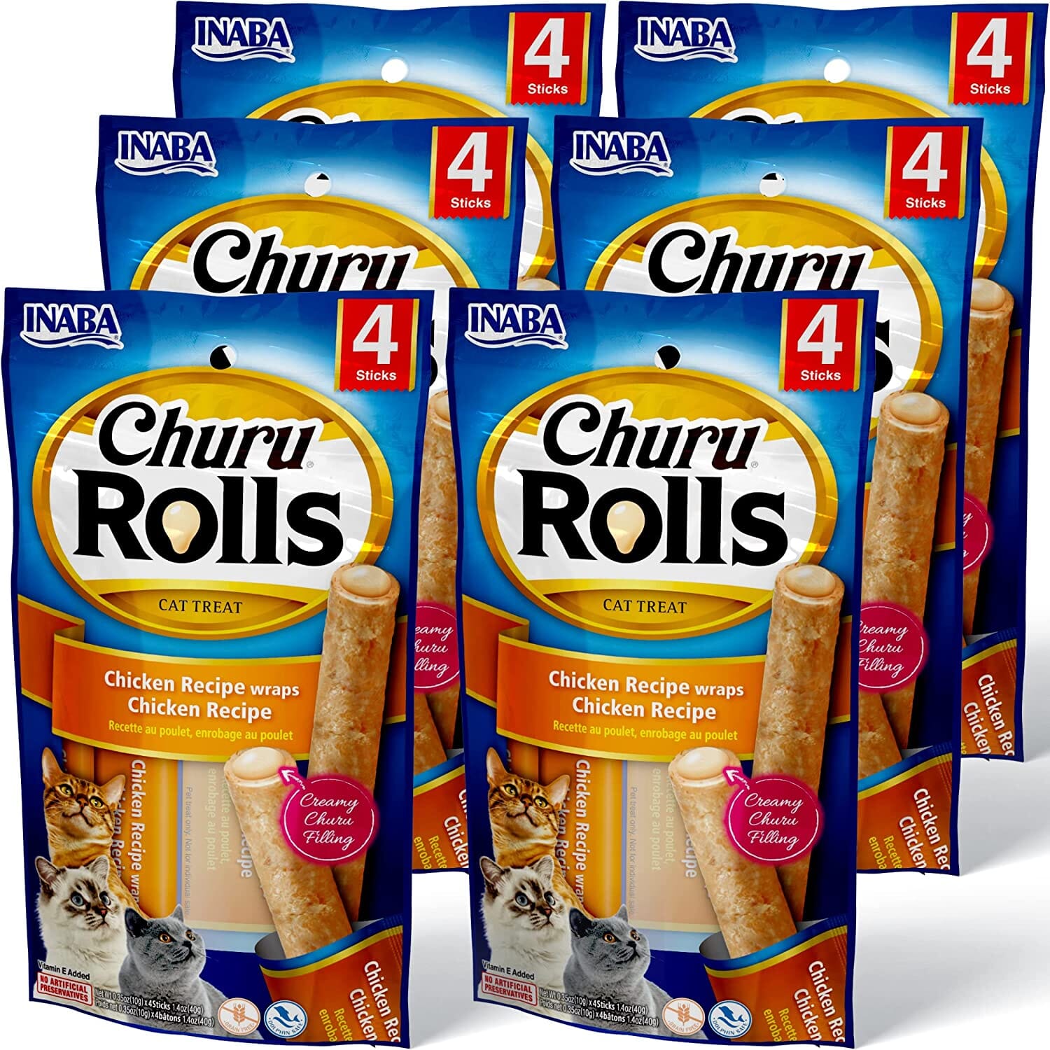 Inaba Churu Rolls Cat Treats - Tuna and Scallop - .35 Oz - 4 Pack - 6 Pack  