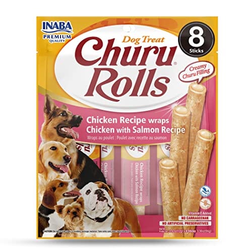 Inaba Churu Rolls Soft and Chewy Dog Treats - Chicken and Salmon - .42 Oz - 8 Pack - 6 Pack  