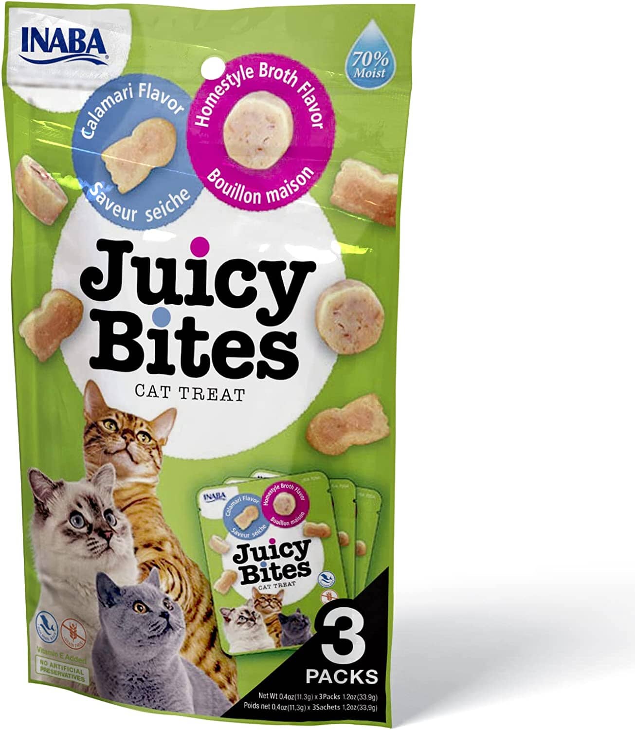 Inaba Juicy Bites Cat Treats - Calamari - .4 Oz - 3 Pack - 6 Pack  