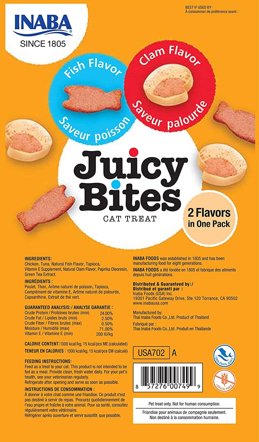 Inaba Juicy Bites Cat Treats - Fish and Clam - .4 Oz - 3 Pack - 6 Pack  