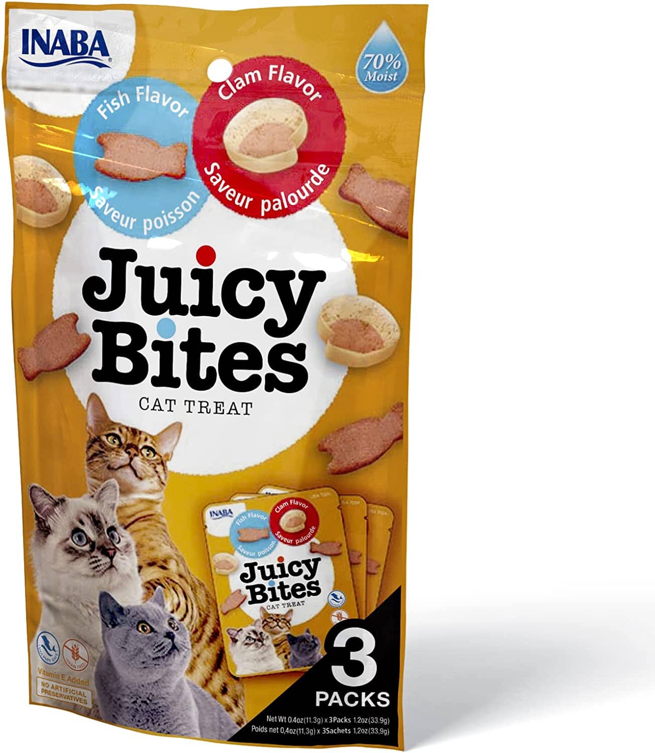 Inaba Juicy Bites Cat Treats - Fish and Clam - .4 Oz - 3 Pack - 6 Pack  