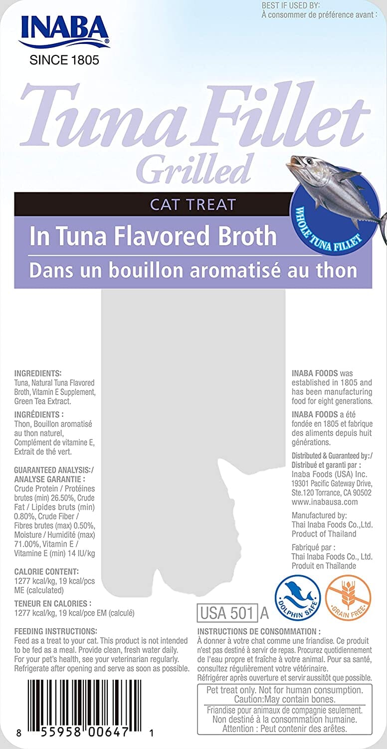 Inaba Tuna Fillet Grilled with Flavored Broth Cat Treats - Tuna - .52 Oz - Case of 6  