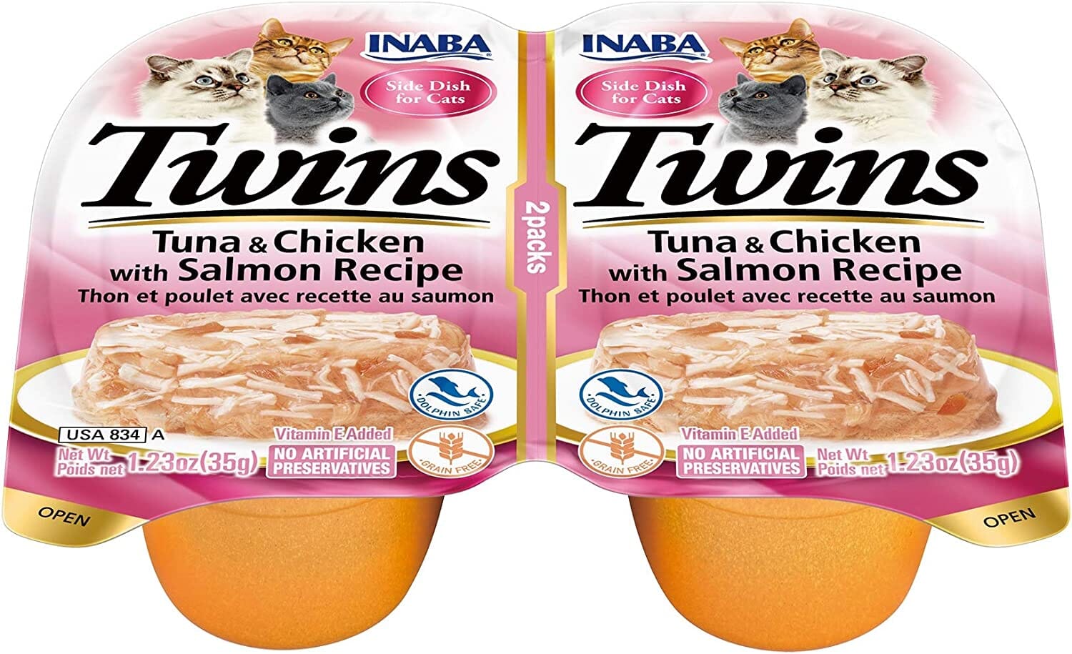 Inaba Twins Side Dish for Cats Cat Treats - Tuna Chicken and Salmon - 1.23 Oz - 2 Pack - 6 Pack  