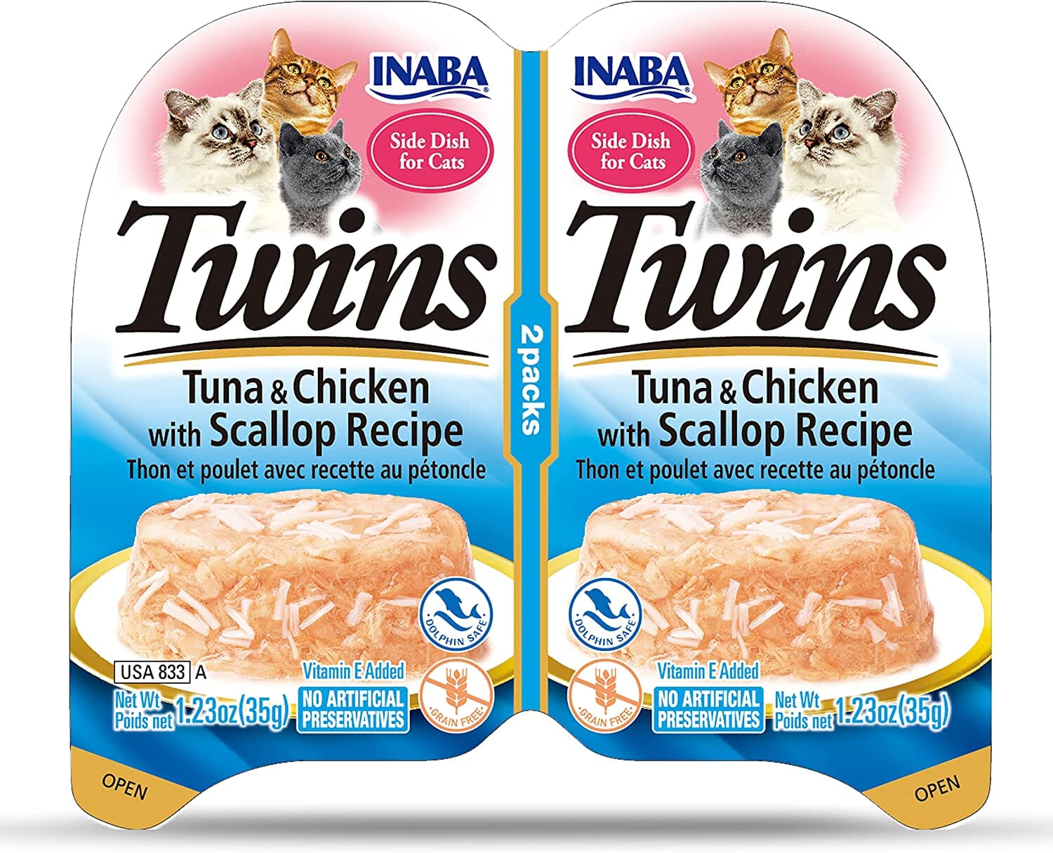 Inaba Twins Side Dish for Cats Cat Treats - Tuna Chicken and Scallop - 1.23 Oz - 2 Pack - 6 Pack  