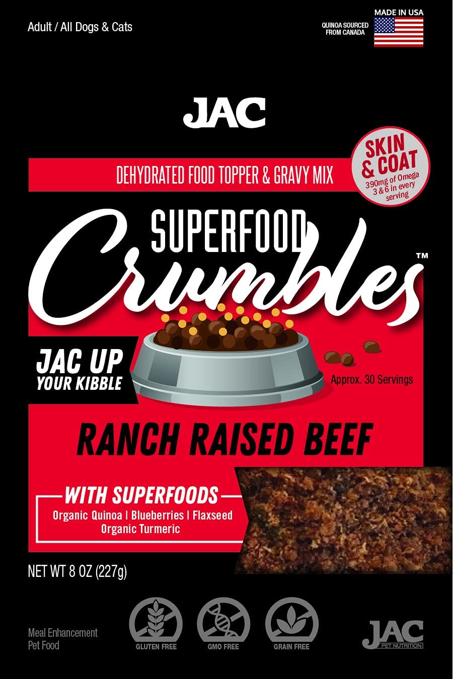 JAC Pet Nutrition Beef Crumbles Dehydrated Dog Food Toppers - 8 oz  