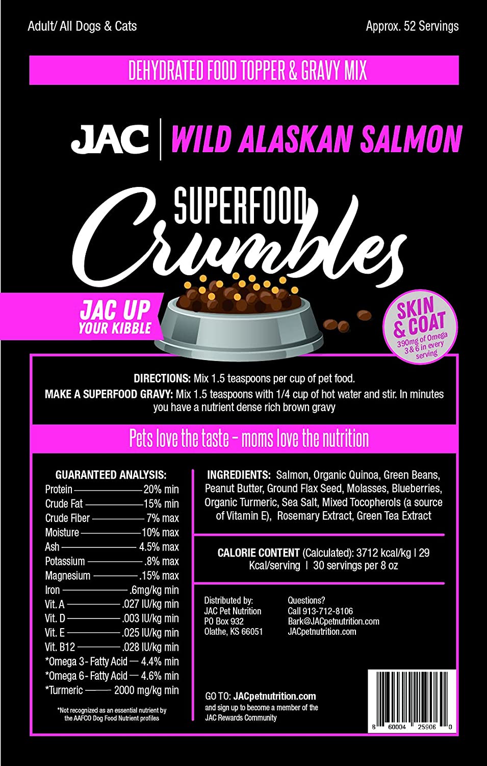 JAC Pet Nutrition Salmon Crumbles Dehydrated Dog Food Toppers - 8 oz  