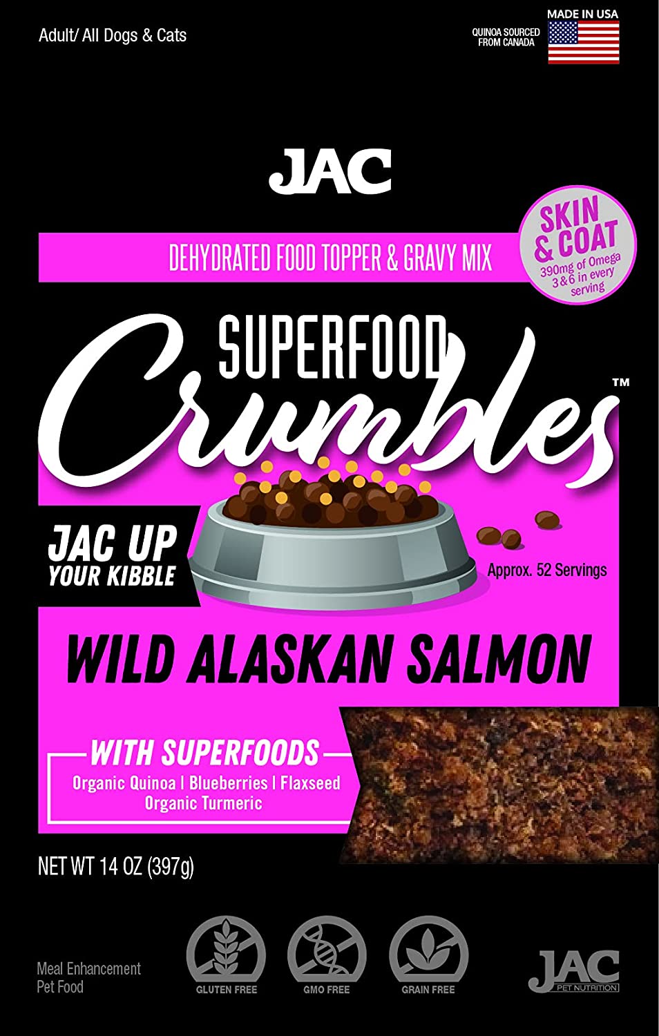 JAC Pet Nutrition Salmon Crumbles Dehydrated Dog Food Toppers - 8 oz  