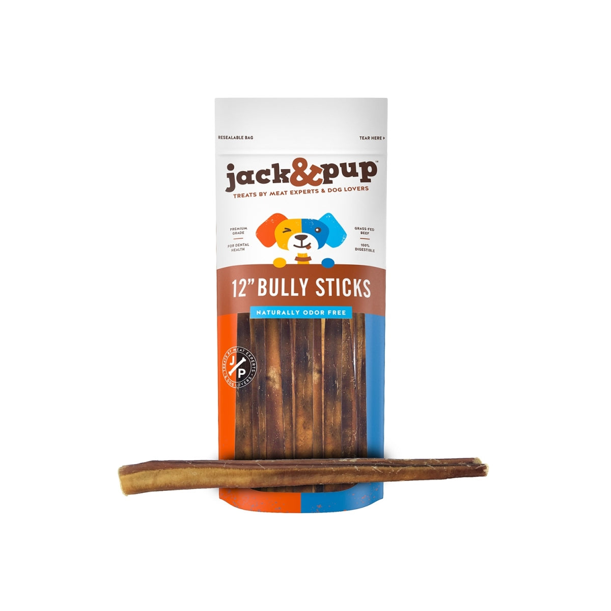 Jack & Pup 12" Bully Sticks Dog Natural Chews - 3 ct Bag  