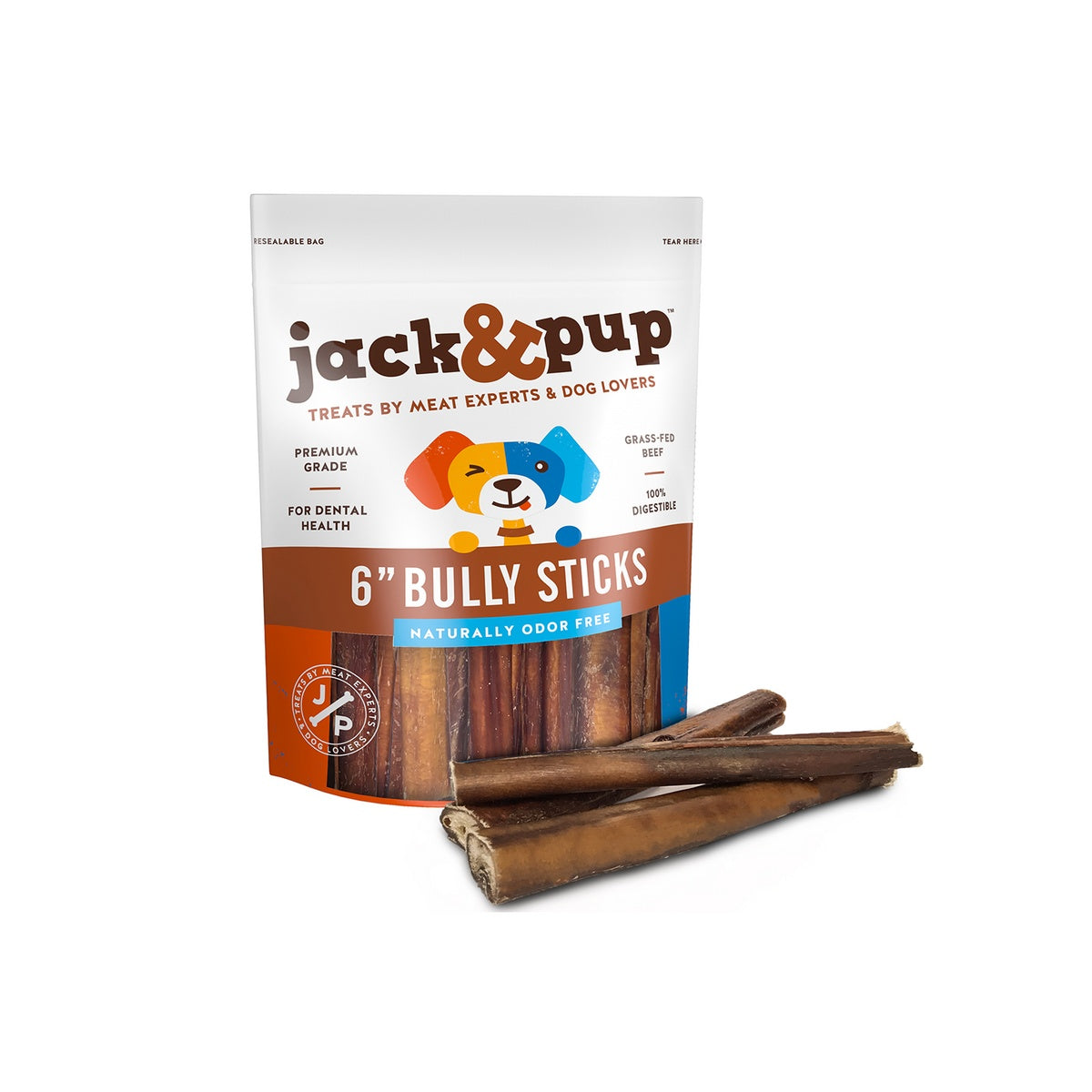 Jack & Pup 6" Bully Sticks Dog Natural Chews - 5 ct Bag  