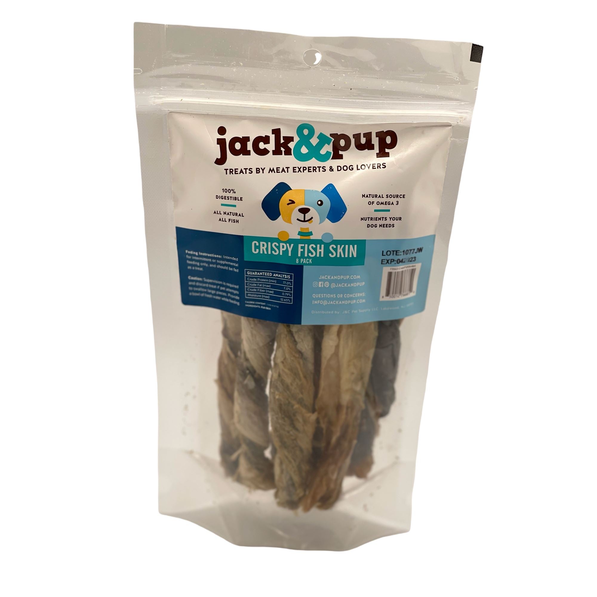 Jack & Pup Crispy Fish Skins (100% Tilapia) Dog Natural Chews - 8 pack  