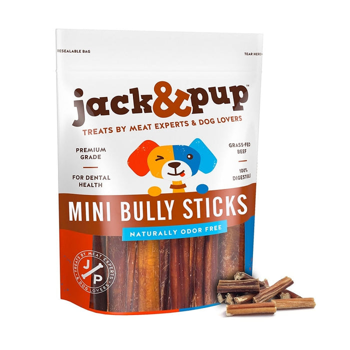 Jack & Pup Mini Bully Sticks Dog Natural Chews - 7.8 oz Bag