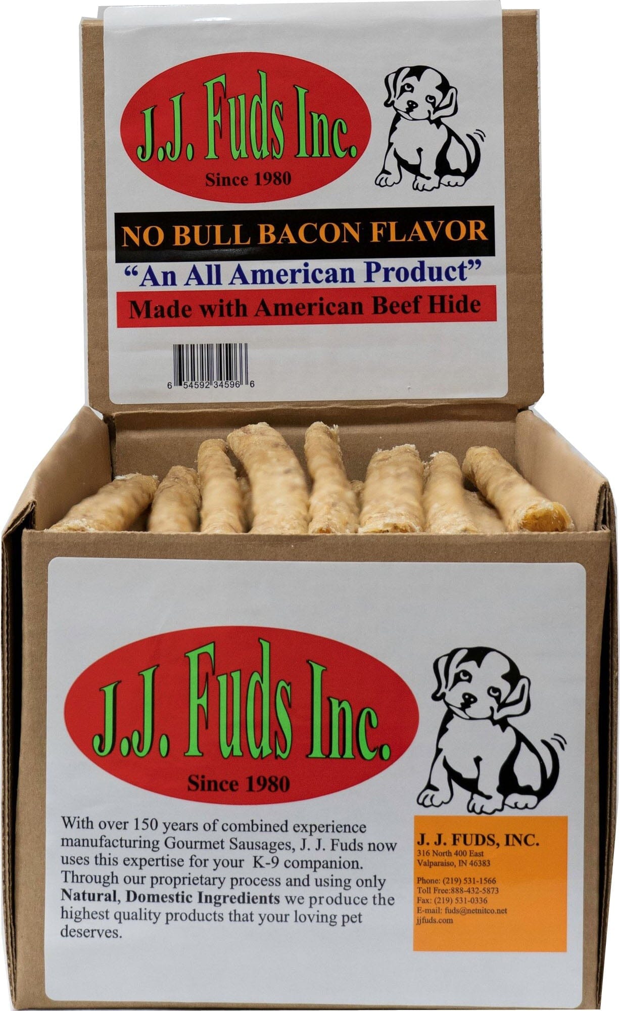 J.J. Fuds No Bull Display Natural Dog Chews - Bacon - 12 In  