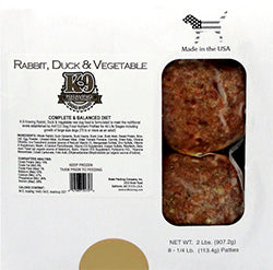K-9 Kraving Frozen Food Rabbit Duck & Veg Dietary Supplements - 8 Pack/4 oz Patties (2 lb)  