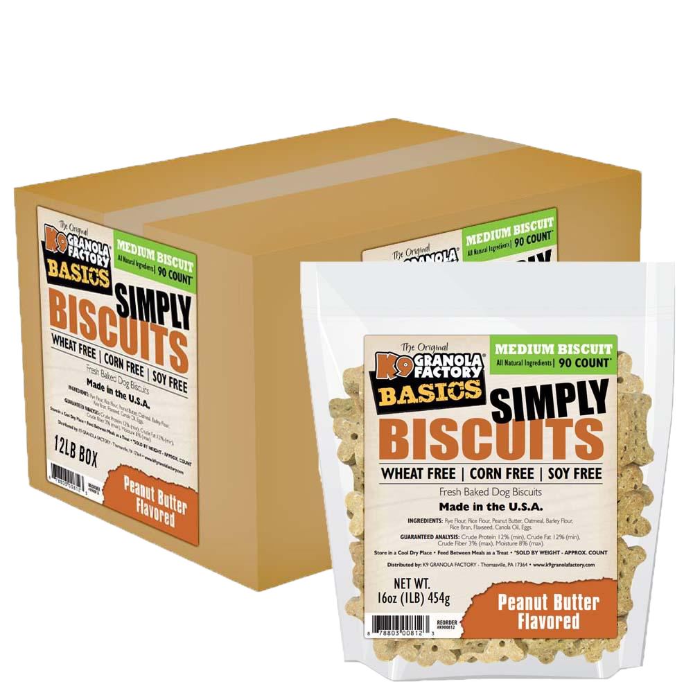 K9 Granola Simply Biscuits BULK Peanut Butter - Medium Crunchy Dog Treats - 12lb  