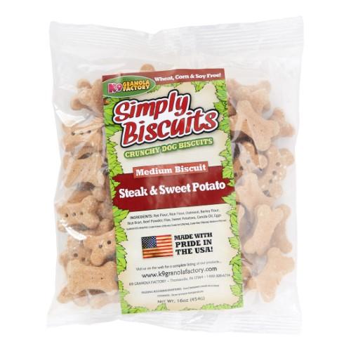 K9 Granola Simply Biscuits Steak & Sweet Potato - Medium Crunchy Dog Treats - 1lb  