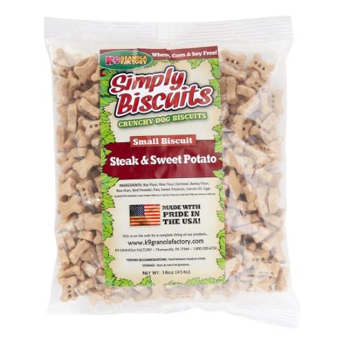 K9 Granola Simply Biscuits Steak & Sweet Potato - Small Crunchy Dog Treats - 1lb  