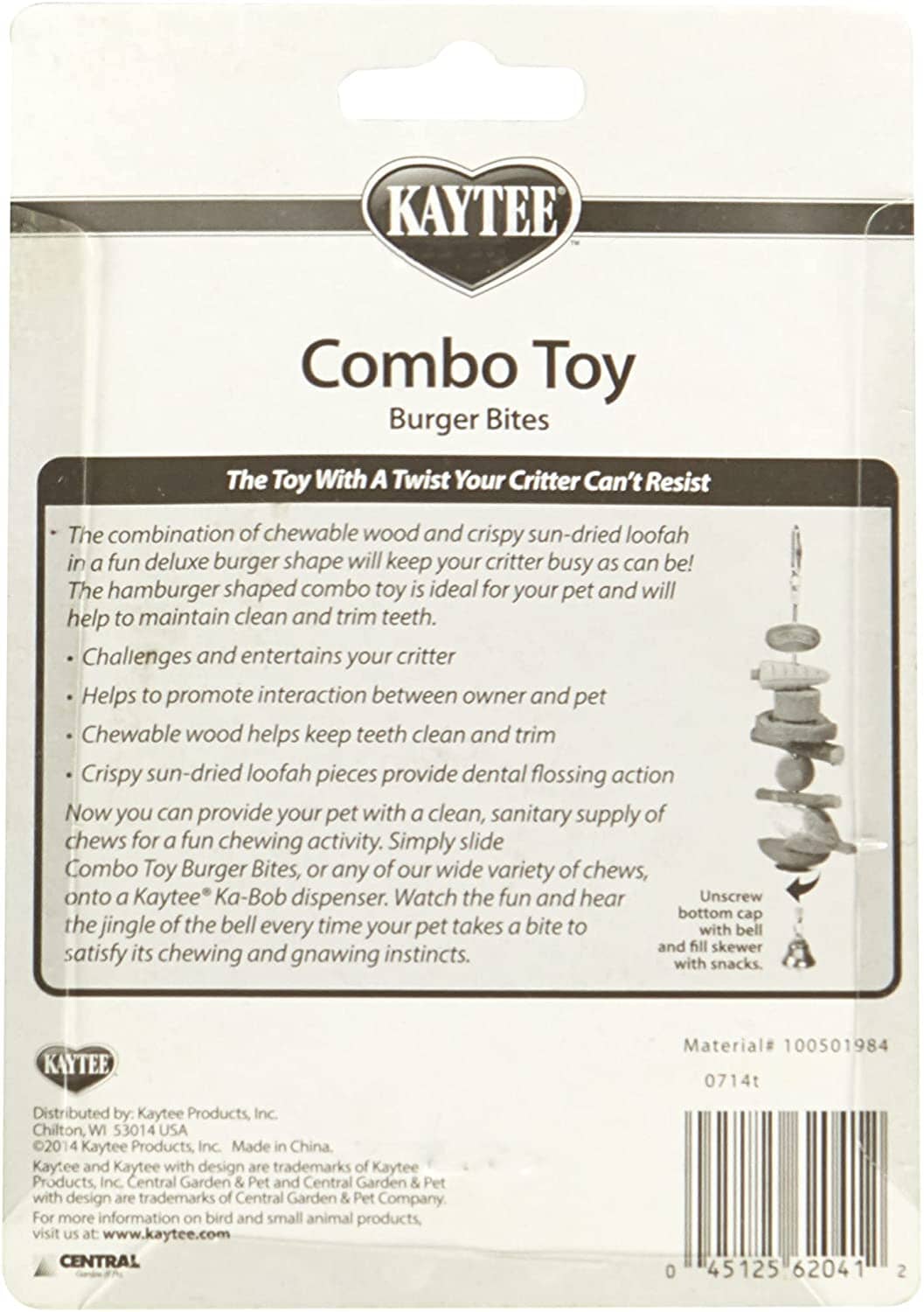 Kaytee Combo Toy, Crispy & Wood Hamburger - 6.5 in  