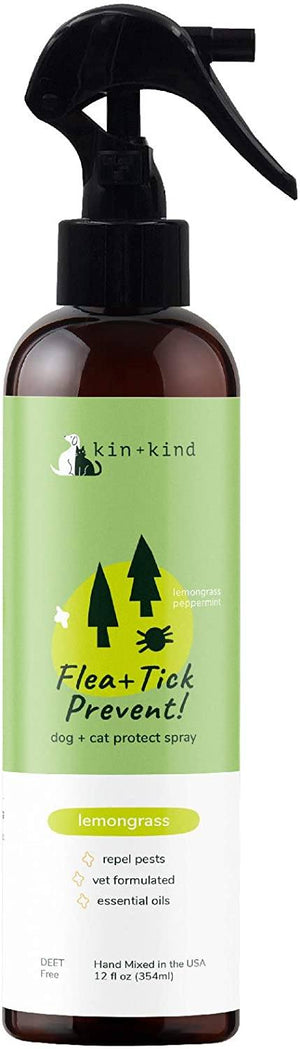 KIN + KIND Cat and Dog Flea and Tick Spray - lemongrass - 12 oz Bottle