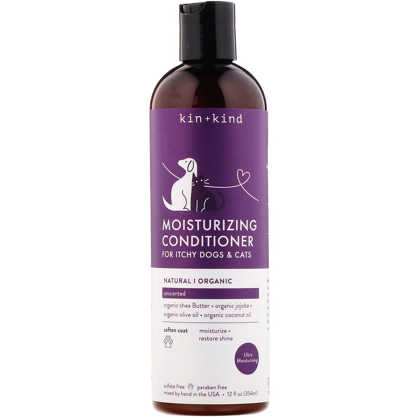 KIN + KIND Organic Skin and Coat Moisturizing Cat and Dog Conditioner - Unscented - 12 oz Bottle  