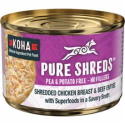 Koha Grain-Free Shredded Chicken Beef Canned Dog Food - 5.5 Oz - Case of 12  