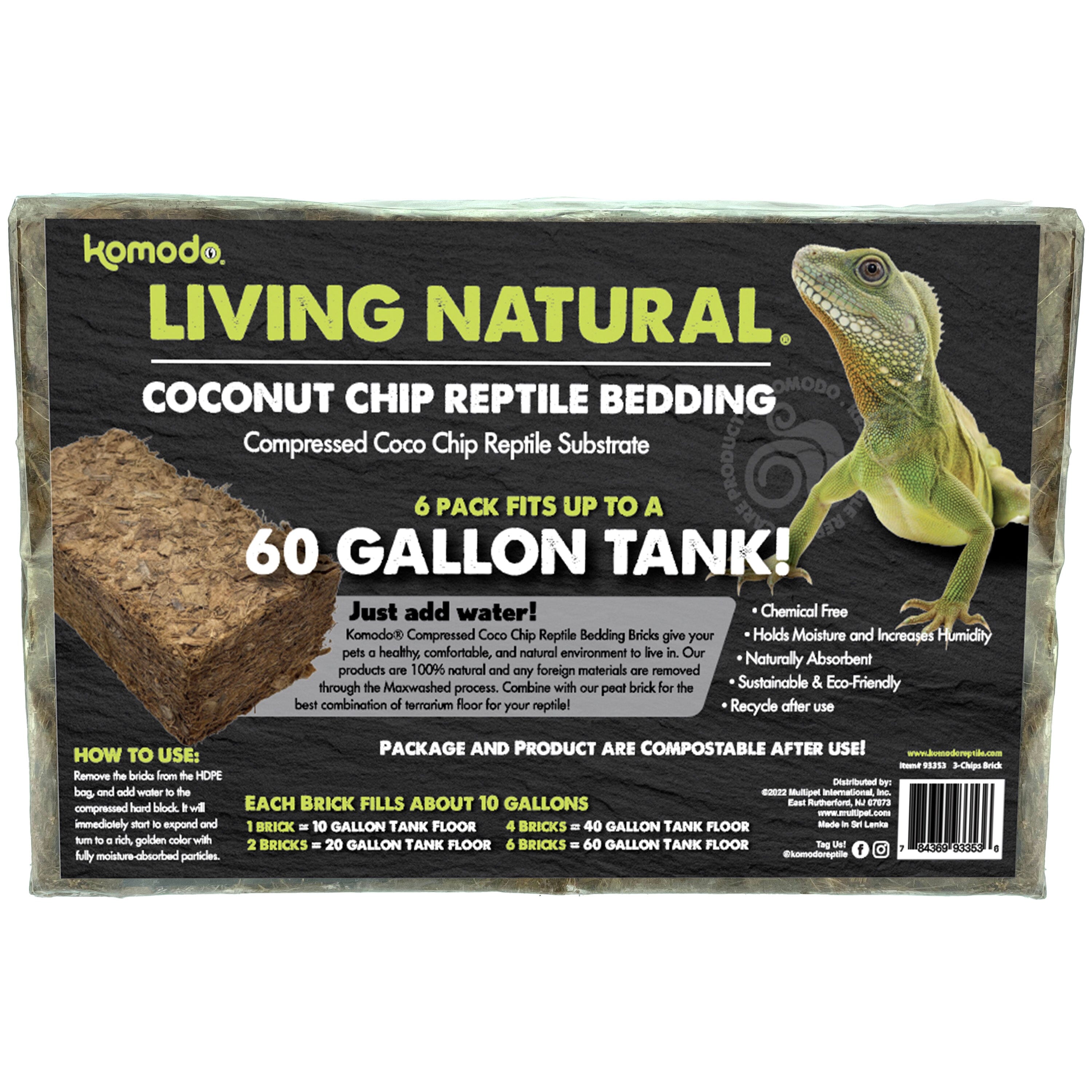 Komodo Living Natural Coconut Chip Reptile Bedding Brick - 6 Pack  