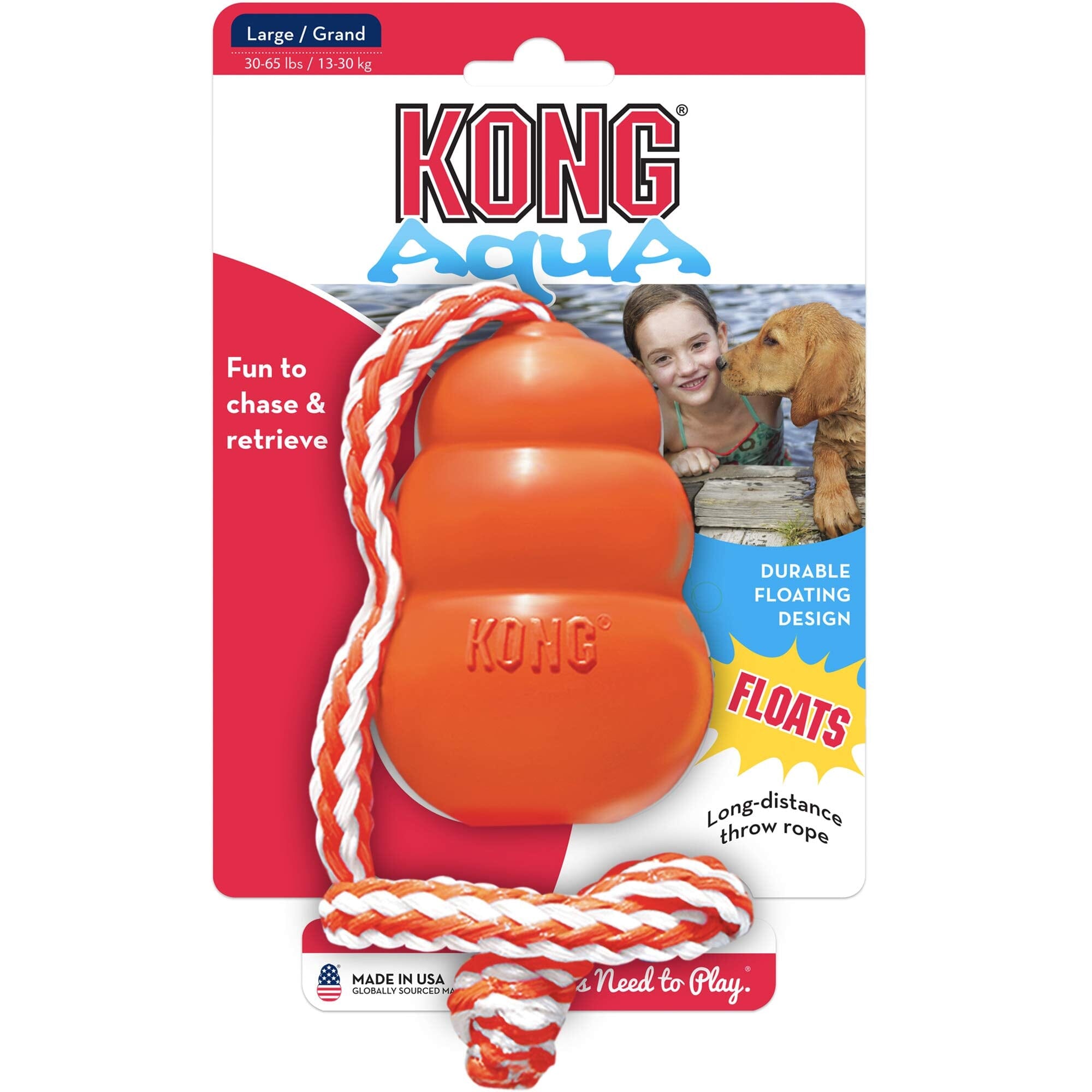 Kong Cool Aqua Retreiver Durable Floating Dog Toy - Orange - Large  